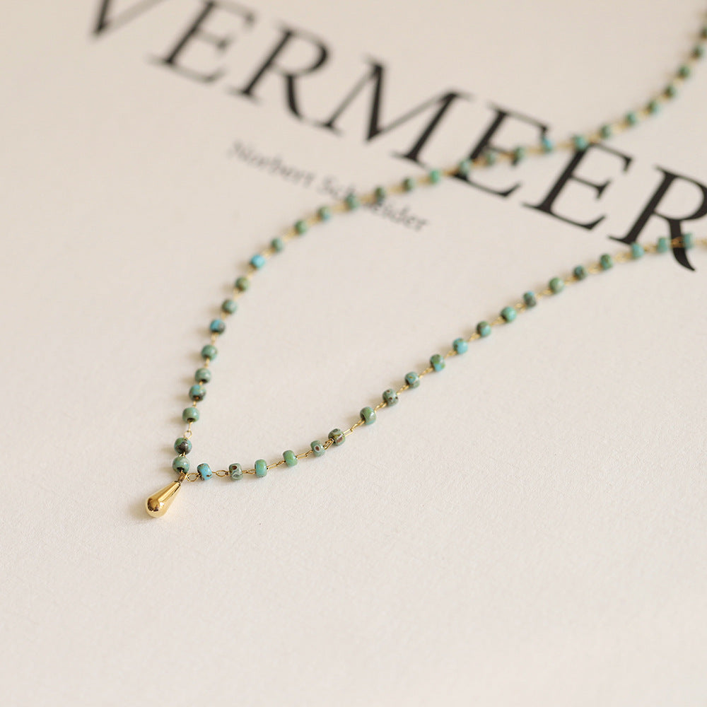 Raindrop Charm Turquoise Beaded Necklace