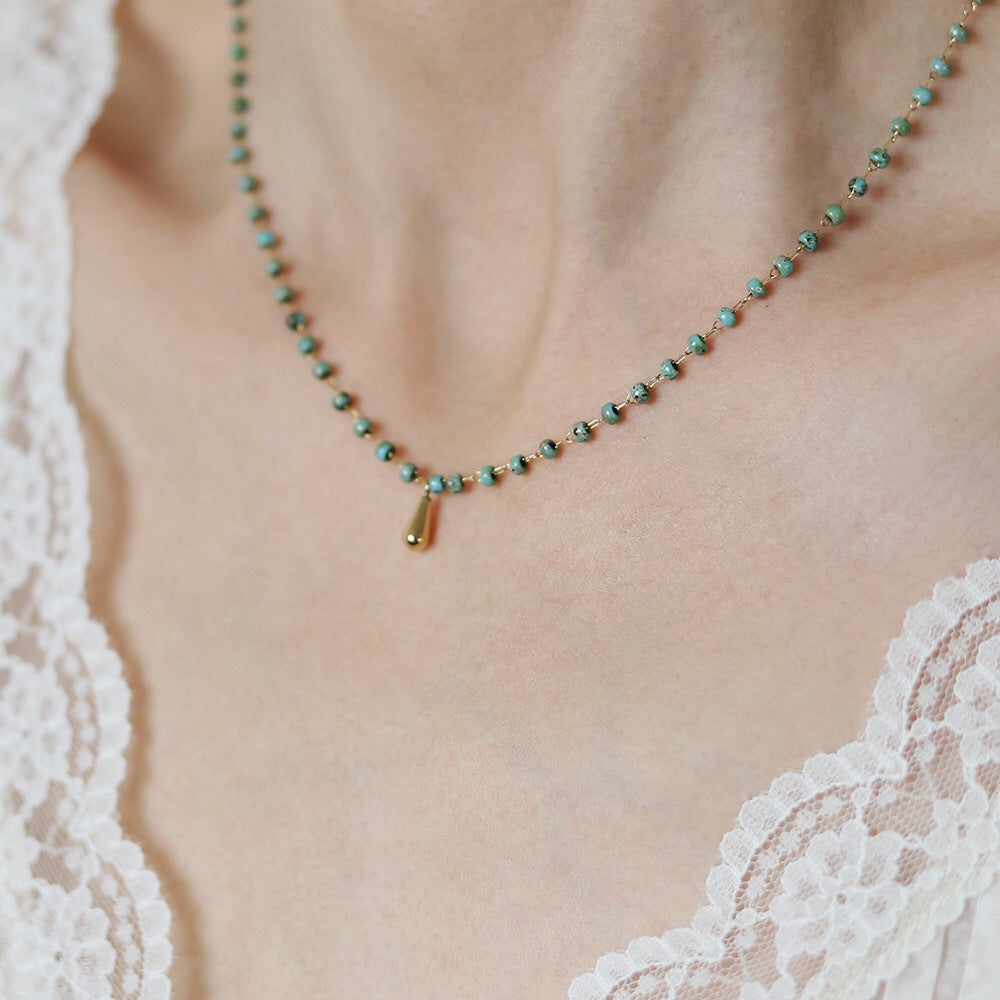 Raindrop Charm Turquoise Beaded Necklace