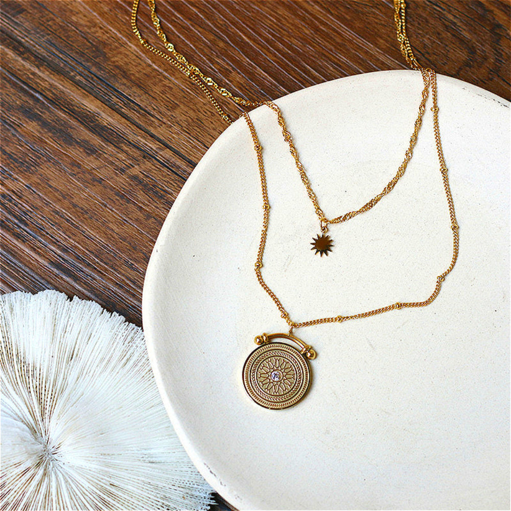 Sun & Star Pendant Layered Necklace