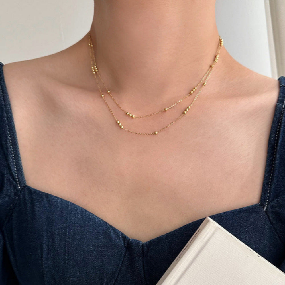 Adjustable Beaded Double Chain Necklace